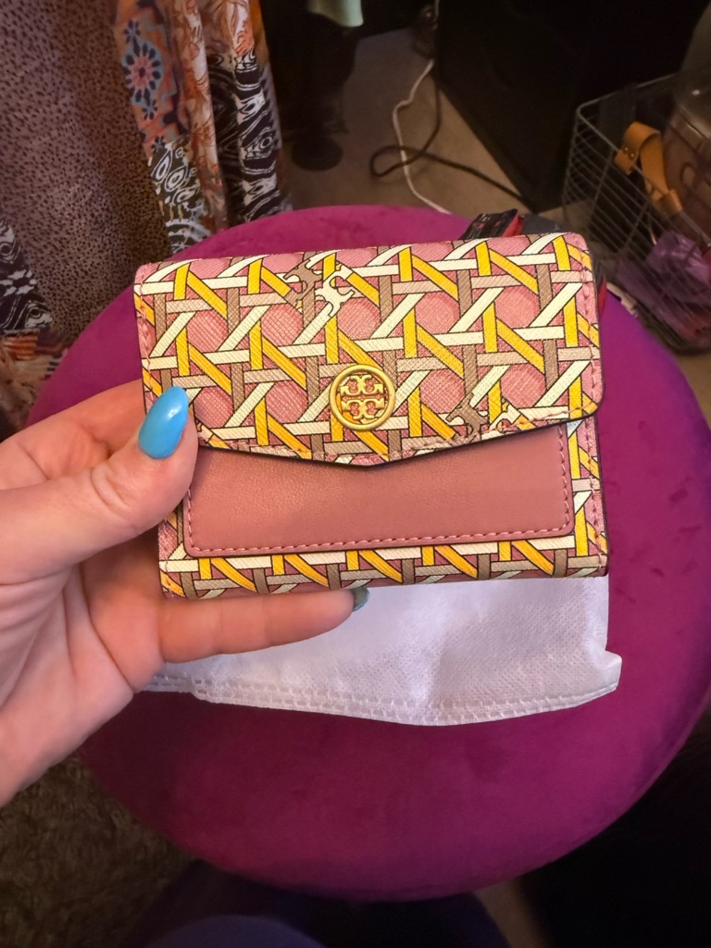 Tory Burch Pink and Yellow Patterned Small Wallet
